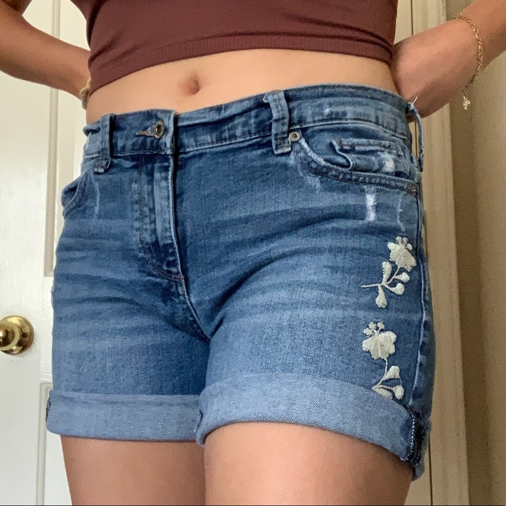 Lucky Brand Flower Embroidered Jean Shorts